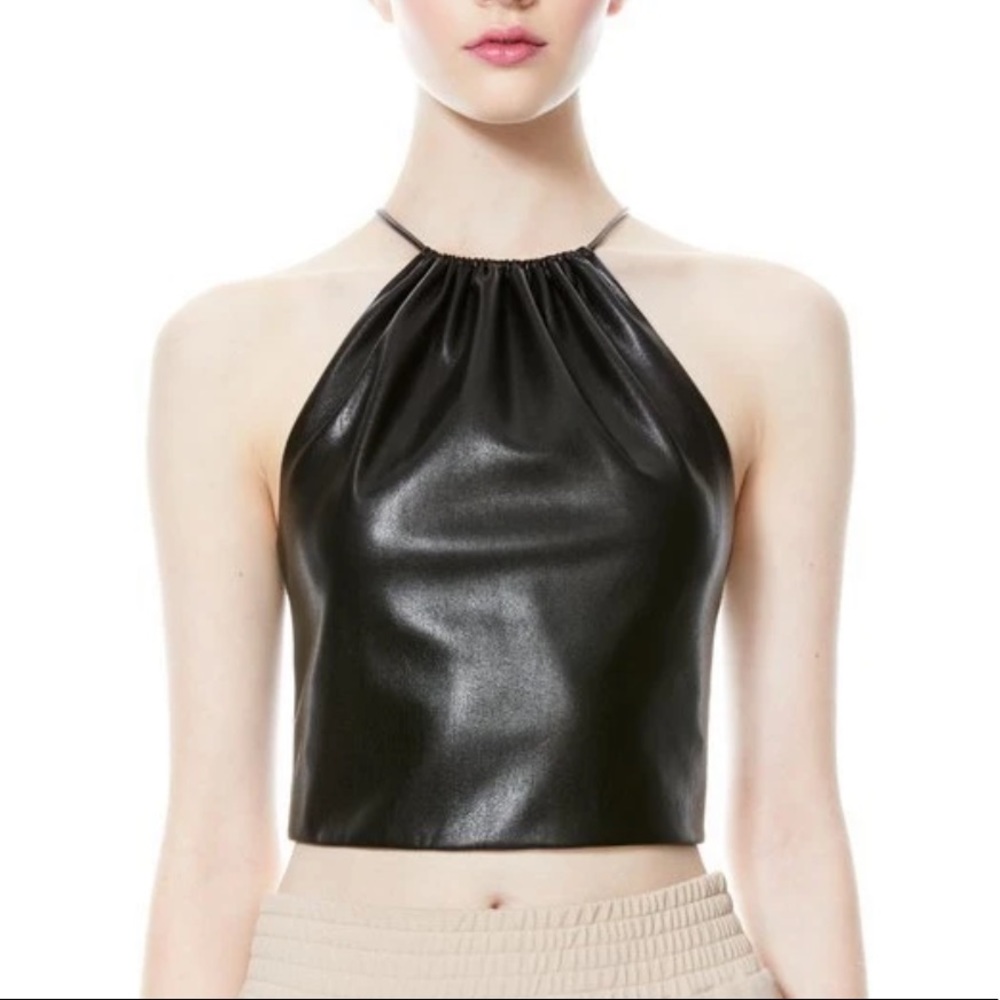 Alice and Olivia Zumi Vegan leather crop top